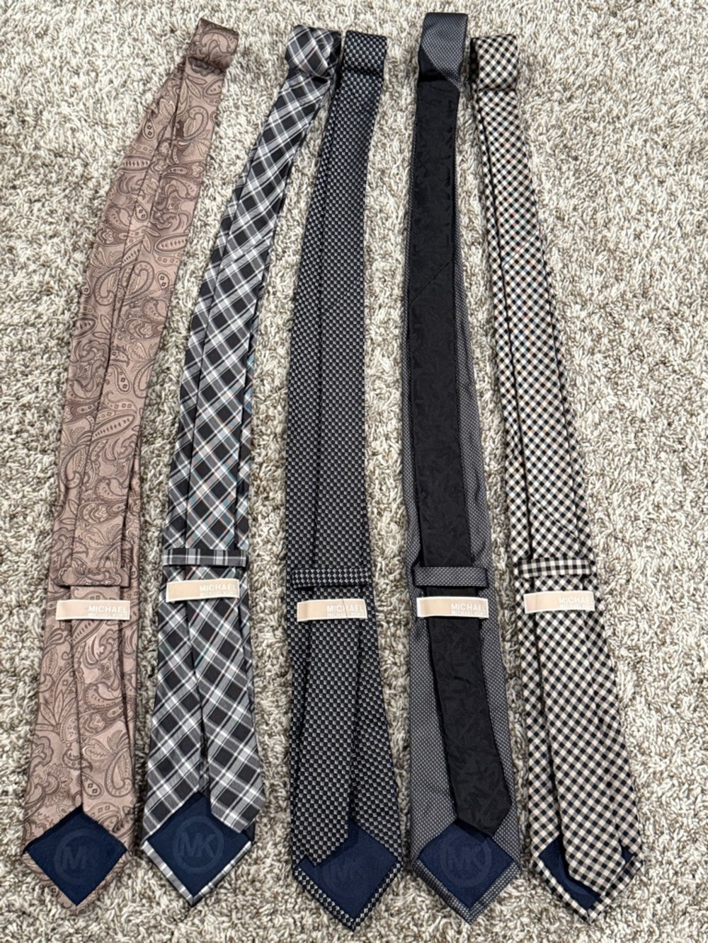 Michael Kors Men’s Black, Gray, and Tan Patterned Tie Set - 5 Pack